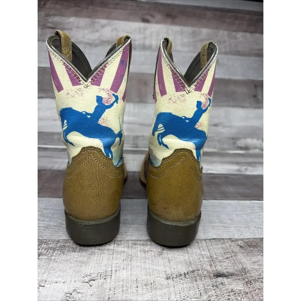 Ariat Dinero 10034063 Tan & Sunset Scene Western Boots Kids 12 EUC Gift